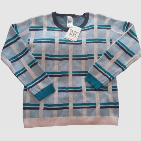 NWT Nordstrom  Open Edit Youth Blue Plaid Sweater 100% Cotton Size 8 - Picture 9 of 9